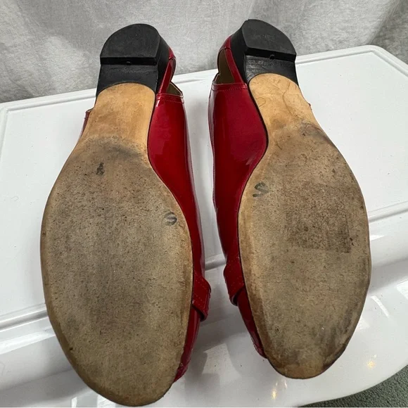 STUART WEITZMAN Chitchat Peep Toe Women’s 7.5 Red Patent Leather Flats - Picture 8 of 10